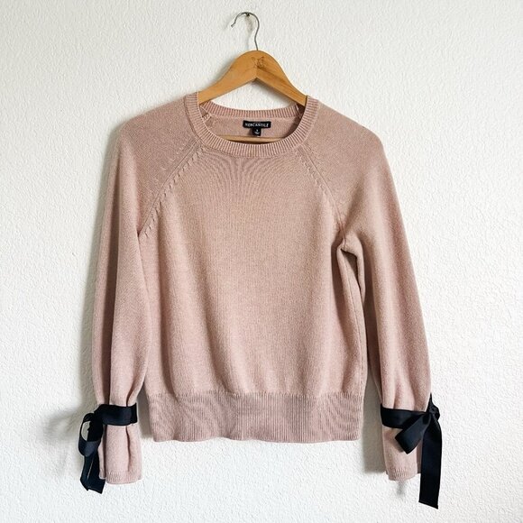 J Crew Mercantile Womens Balletcore Sweater Small Pink Bow Tie Sleeve Wool Blend - Picture 1 of 8